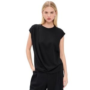 alice + olivia Black Ruched Cap Sleeve Silk Blend Top XS